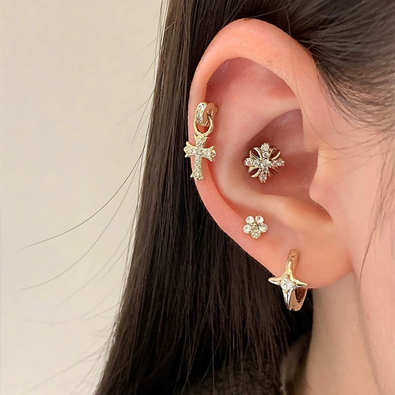 Women's Light Coffee Gold Collection Series Minimalist Zircon Ear Earrings