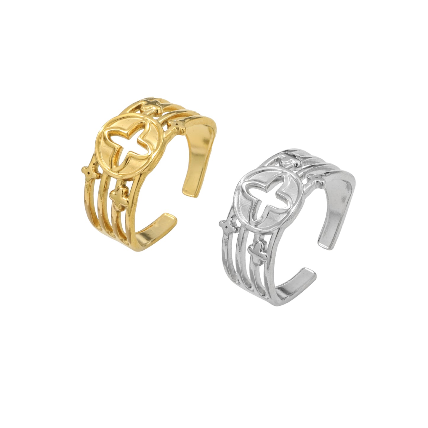 Exaggerated Titanium Steel Hollow Four-leaf Clover Rings