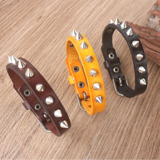 Punk Vintage Alloy Buckle Casual Cowhide Pointed Nail Cattle Bracelets