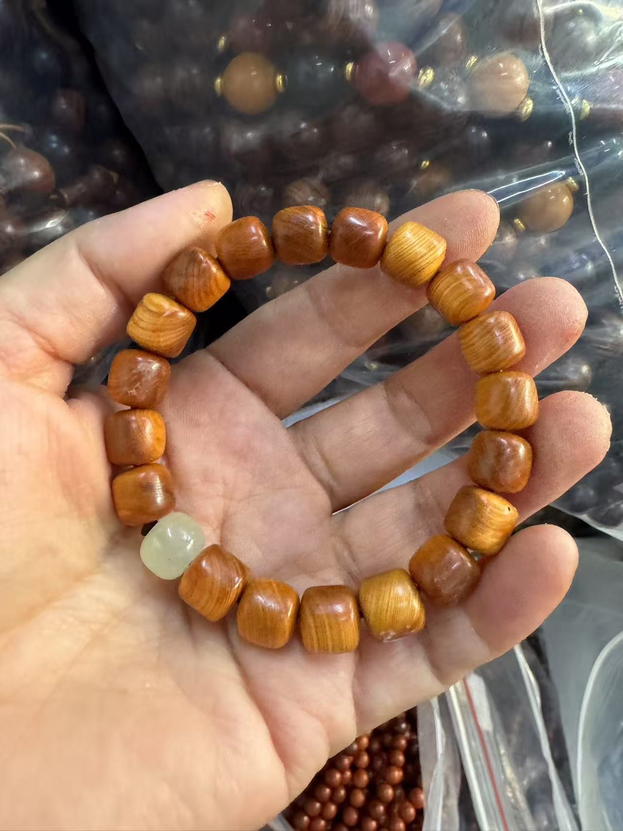Black Oil High Density Wooden Prayer Beads Gentiana Pattern Bracelet