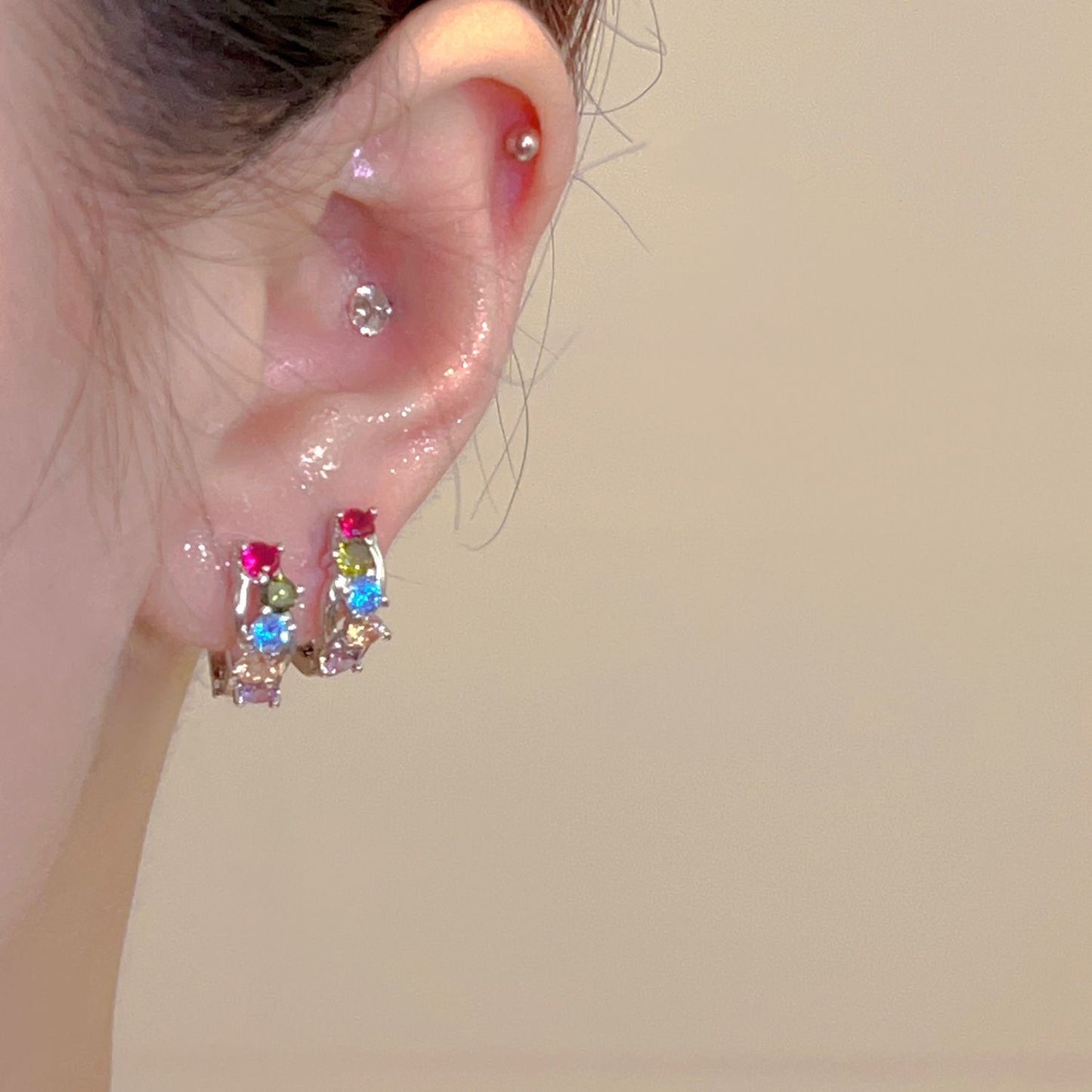 Bridge Niche Design Exquisite Color Zircon Small Ear Clip Unique Rings