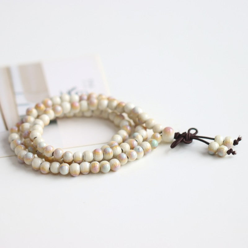 Women's & Men's Ethnic Style Ceramic Buddha Beads Long Bracelet