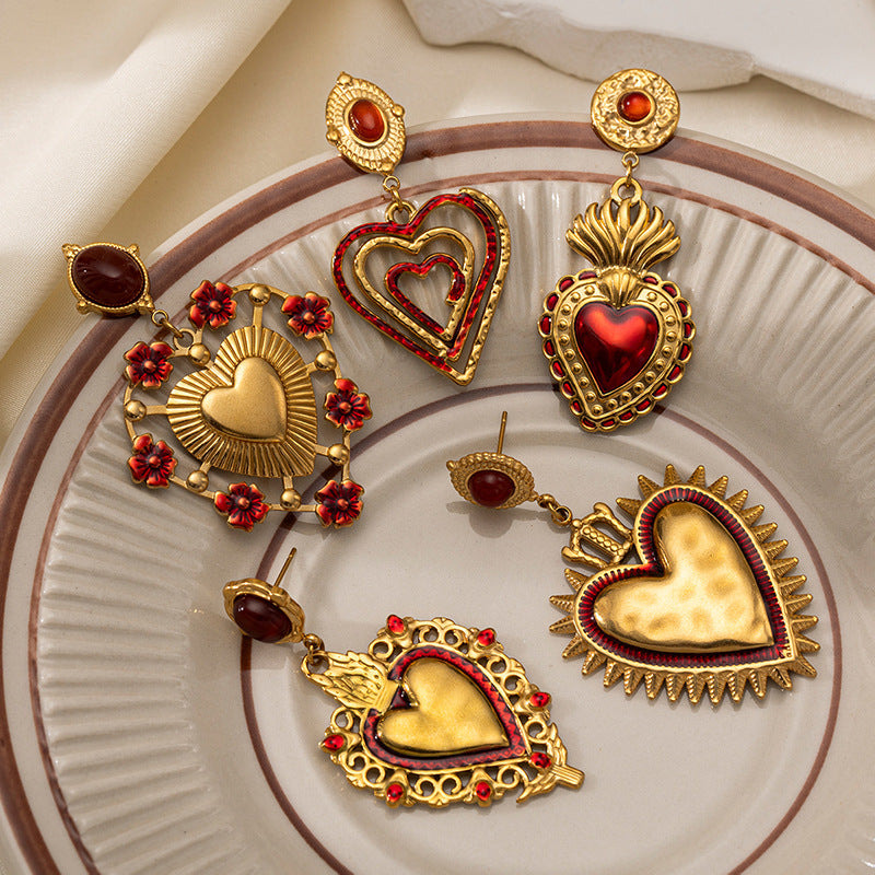 Vintage Style Love Heart Inlaid Gem Rings