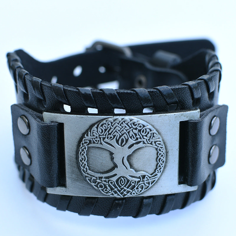 Men's Retro Viking Totem Leather Wolf Head Bear Claw Gossip Lucky Bracelet