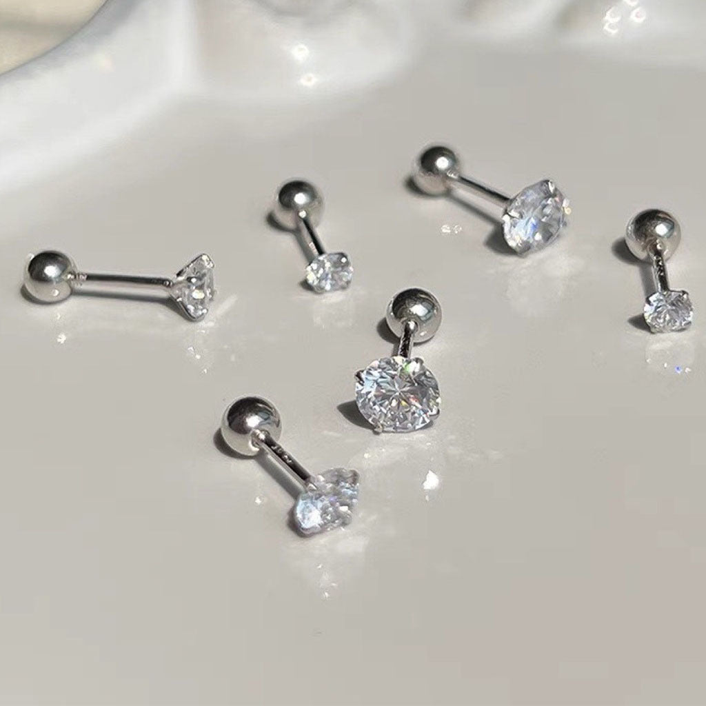 Steel Super Flash Round Zircon Bulb Stopper Stud Earrings
