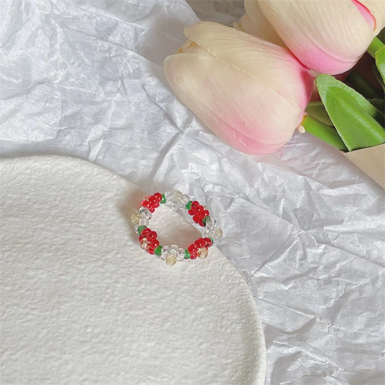 Women's Hand-woven Transparent Flower Cold Sweet Fresh Rings