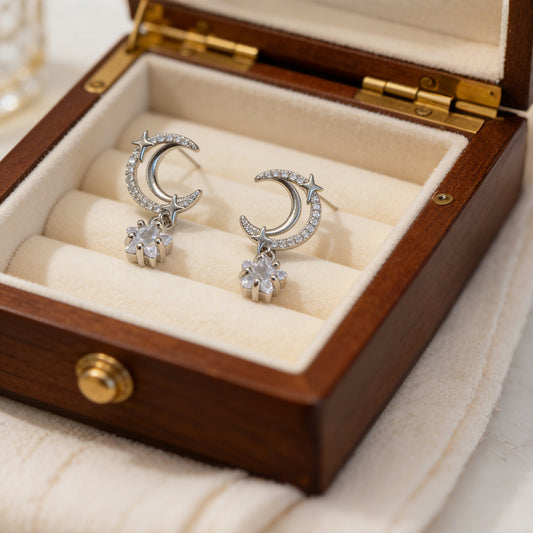 Star Mcgrady Sparkling Diamond Natural Zircon Moon Ear Affordable Luxury Earrings