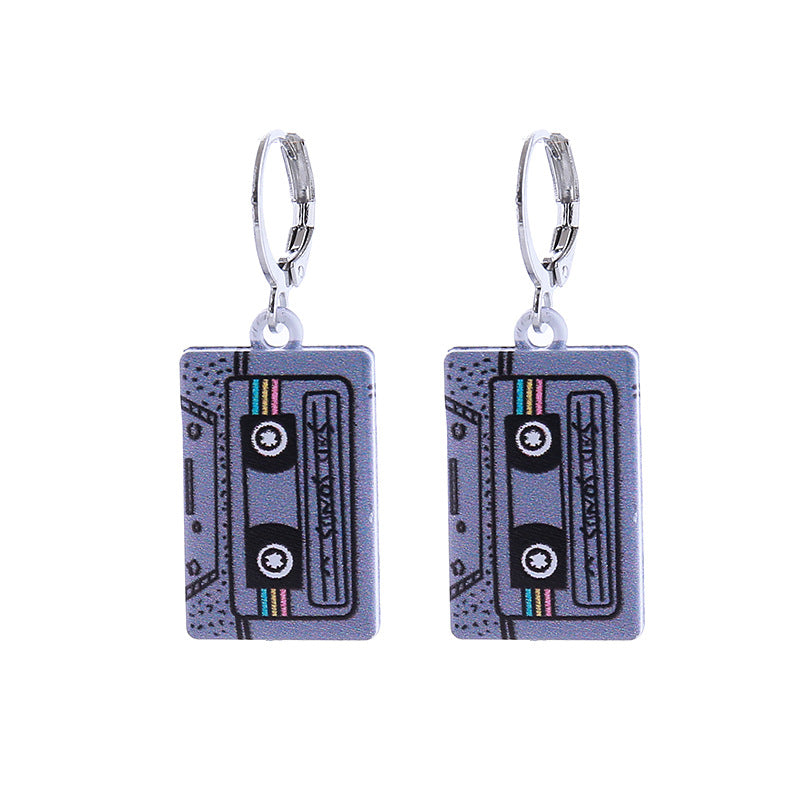 Retro Nostalgic Style Alloy Enamel Bicycle Bus Sewing Machine Tape Earrings