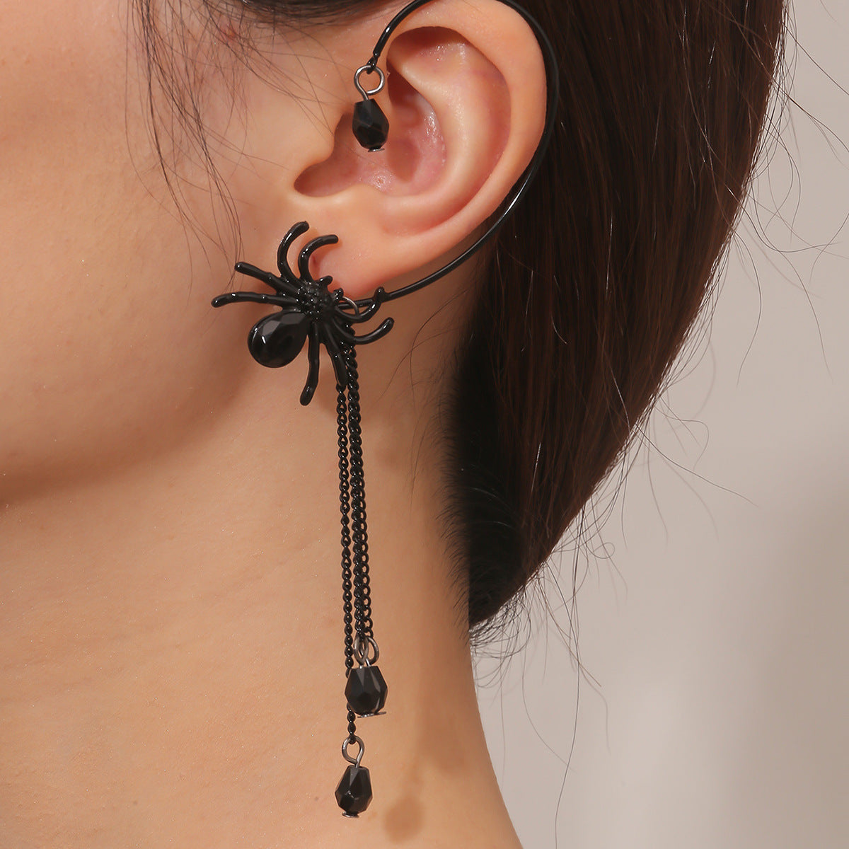 Skull Black Spider Ear Hanging Long Earrings