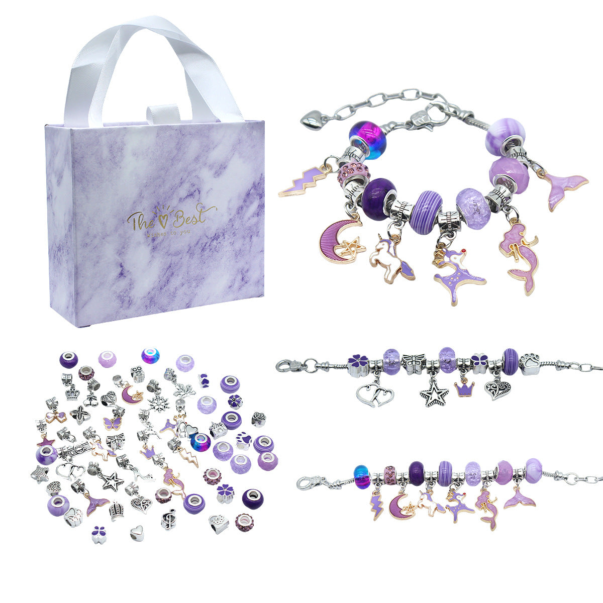 Children's Pink Crystal String Beads Unicorn Cute Bracelets