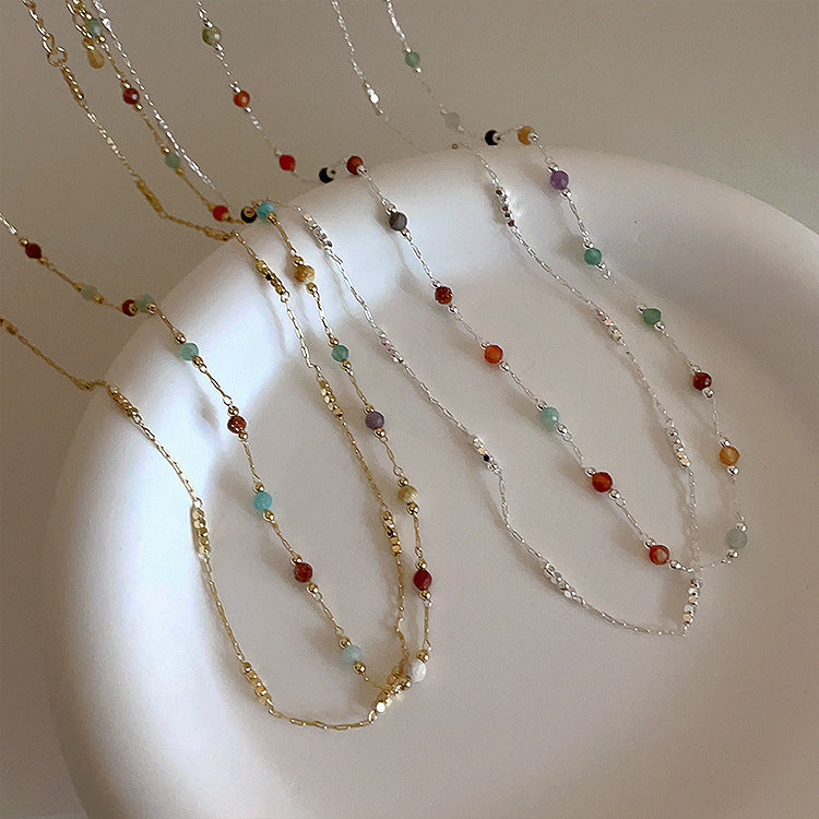 Colorful Natural Stone Crystal String Beads Female Niche Simple Personalized Necklaces