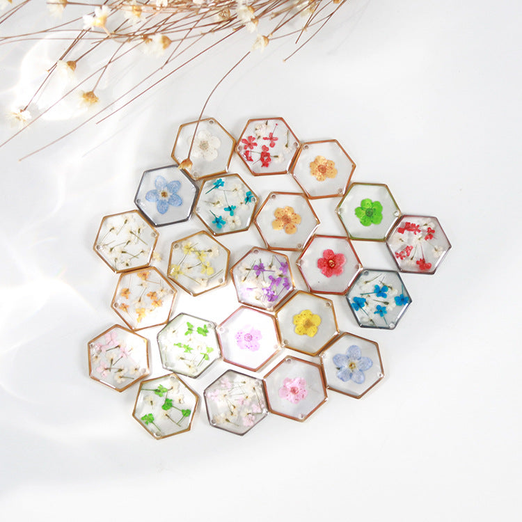 Hexagonal Dried Flower Gold Sier Colored Flowers Bracelets