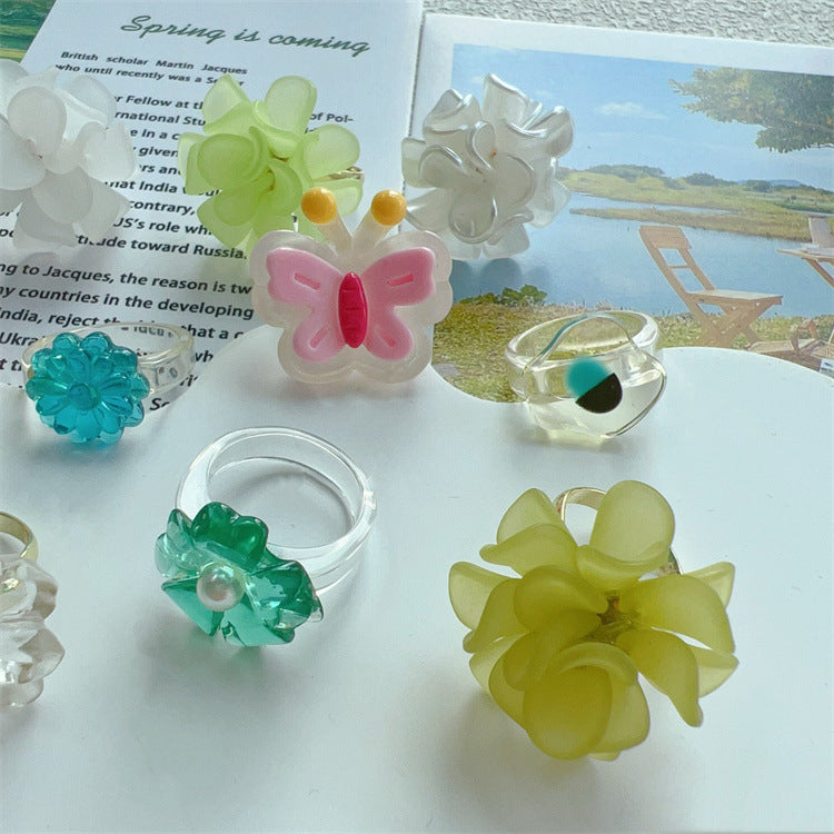 Summer Version Flower Open Female Girlfriends Design Adjustable Personality Rings