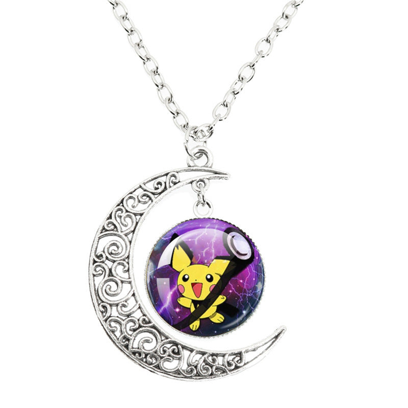 Anime Alloy Moon Time Gem Cabochon Necklaces