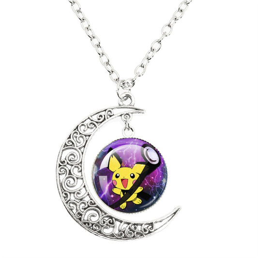 Anime Alloy Moon Time Gem Cabochon Necklaces