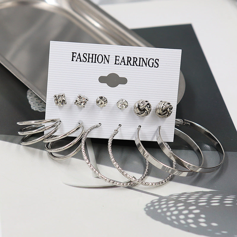 Graceful Pearl Large Circle Metal Pairs Rings
