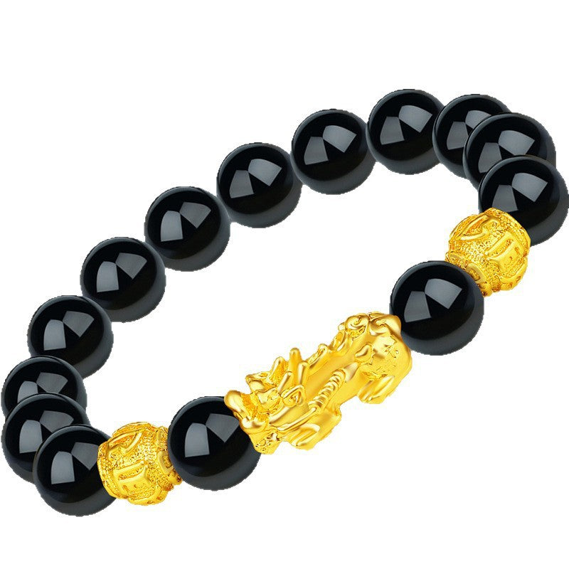 Women's & Men's Imitation Golden Pi Couple Obsidian Vietnam Bracelet