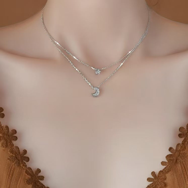 Moon Female Light Luxury Minority Design Sense Twin Necklace