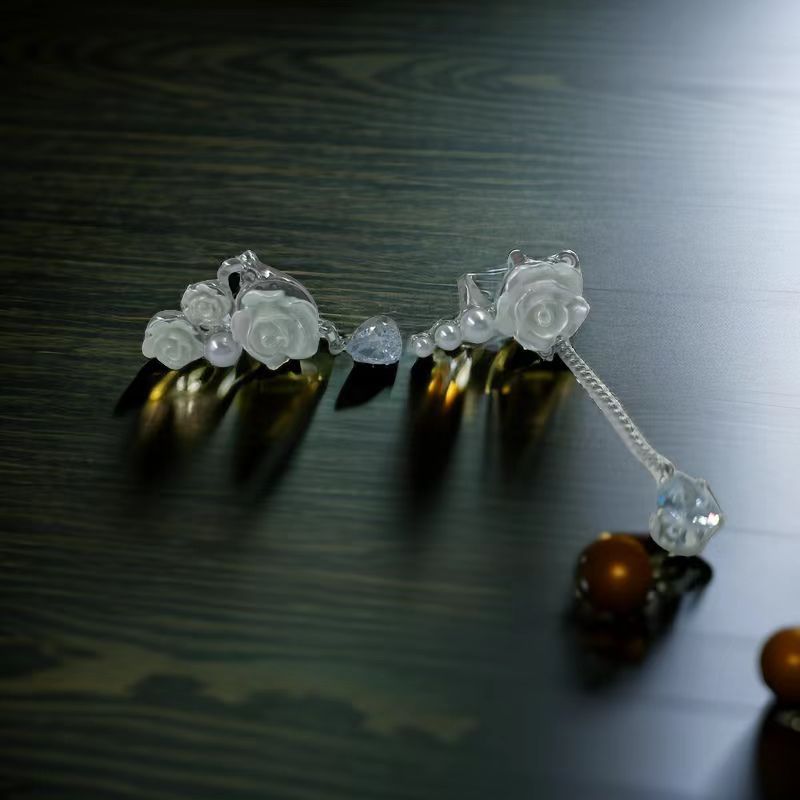 Elegant Fairy Flower Female French Style Retro Sier Pin Pearl Earrings