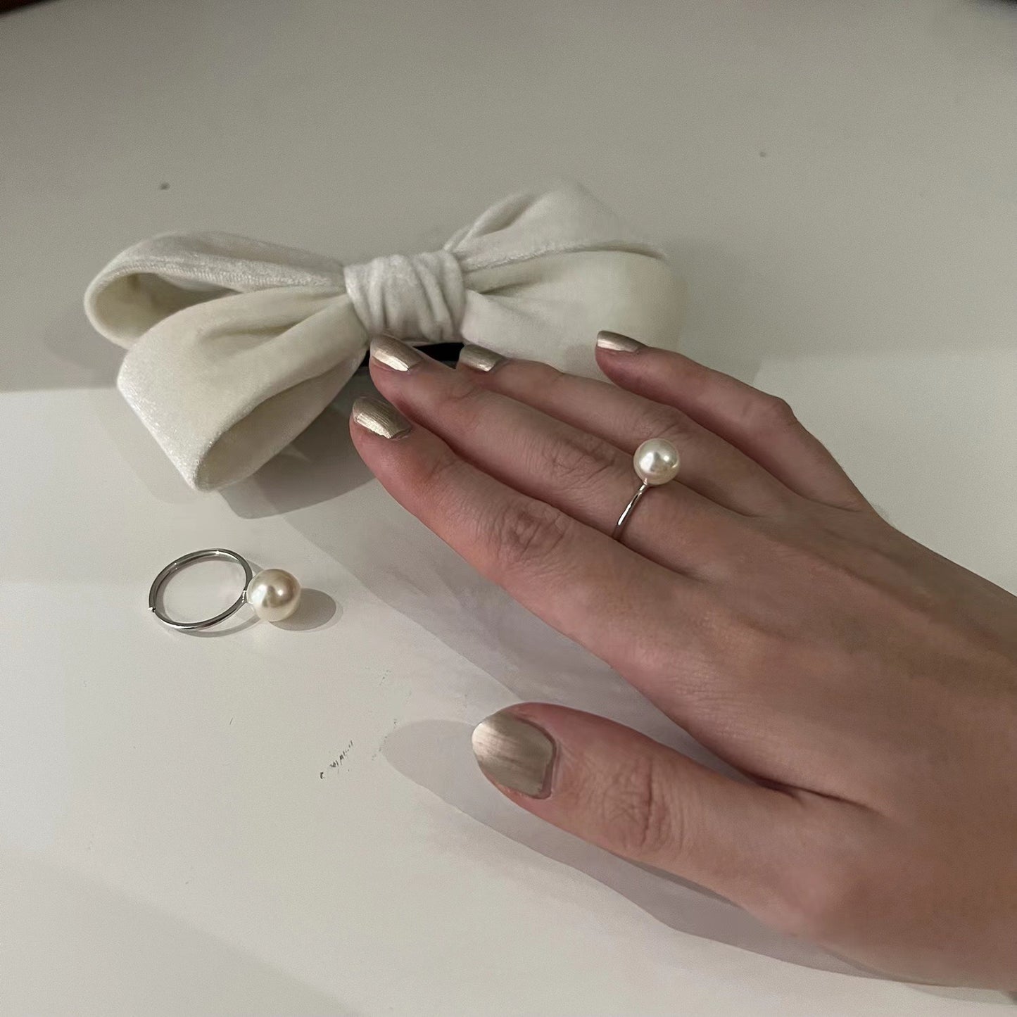 Women's Imitation Pearl For Niche Design Geometric Opening Adjustable Simple Index Ring