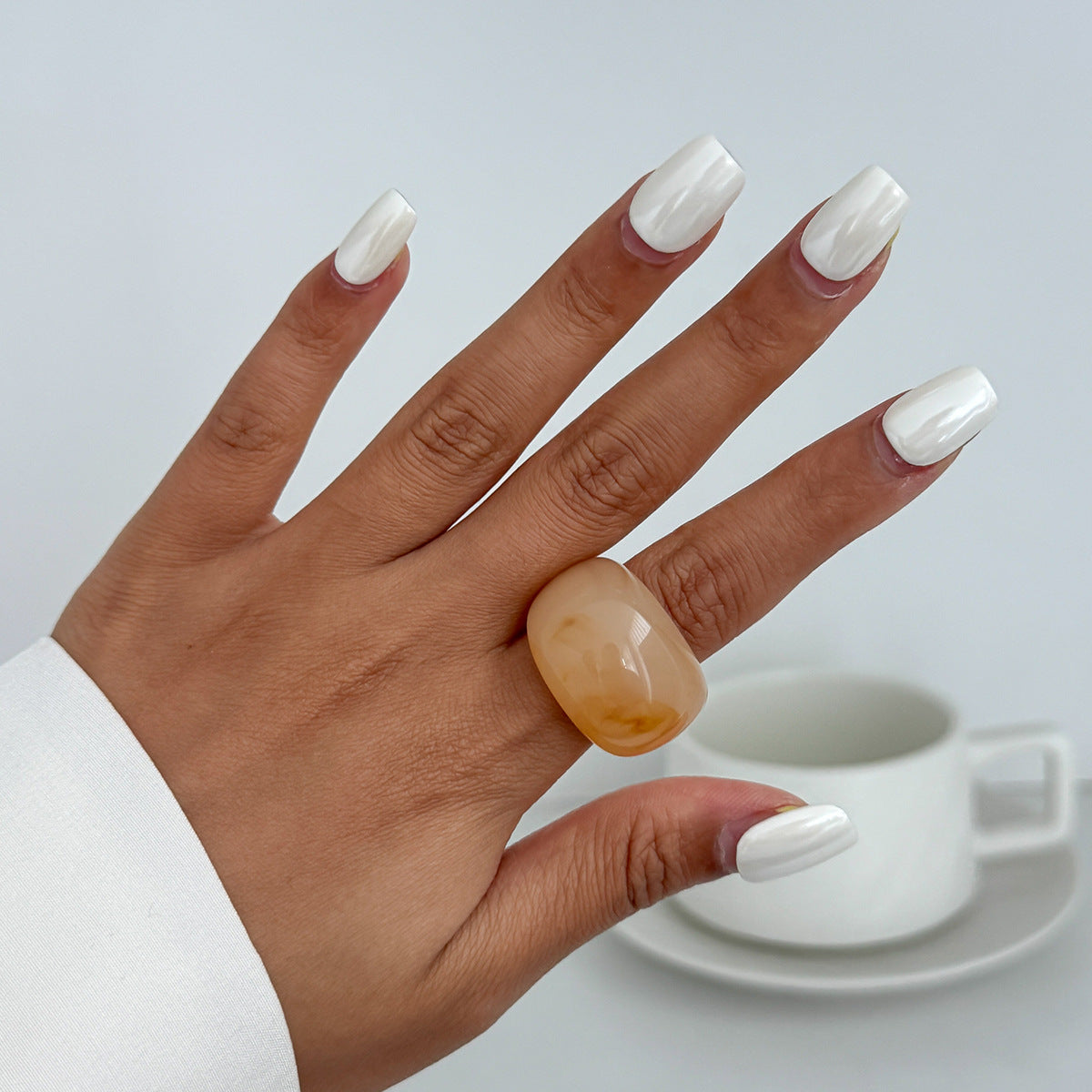 Transparent Color Resin Niche Retro Twin Rings