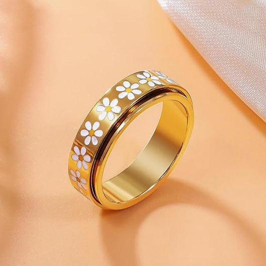 Women's Fashion Diamond Gold Stainless Steel Couple Decompression Rings
