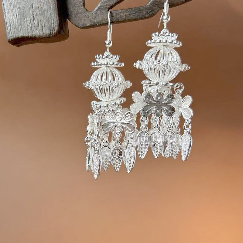 Sier Ethnic Style Peacock Retro Ear Hook Vintage Scenic Spot Earrings