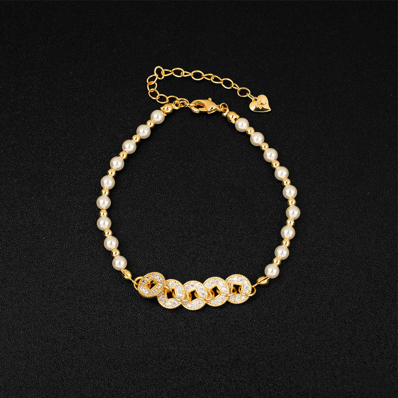 Women's Five Emperors Coin Pearl High Sense Mush Ice Niche Beaded Bracelet