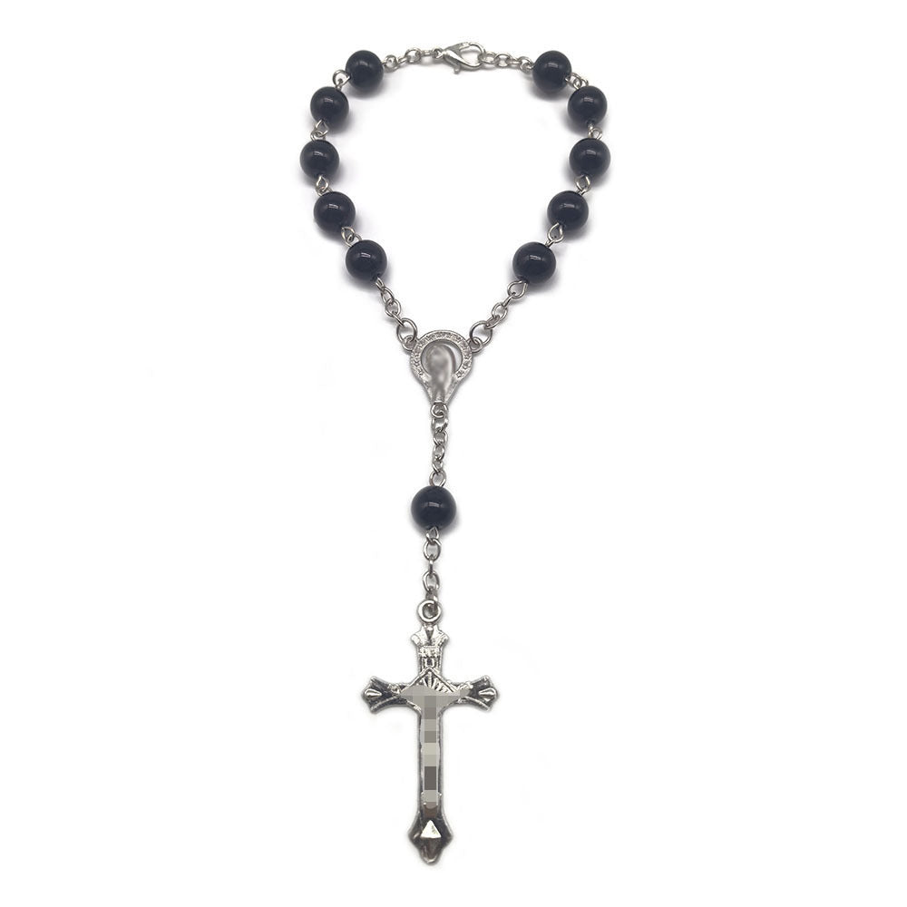 Artificial Glass Pearl Rosary Zinc Alloy Cross Beaded Bracelet