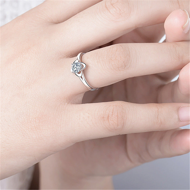 Female Sterling Sier Zircon Simulation Diamond Open Ring