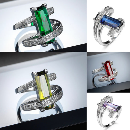 Women's Fashion Creative Rectangle Color Zircon Ring