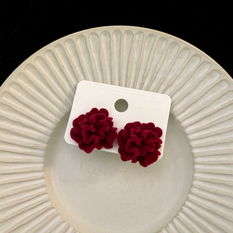 Women's Red Flower Sweet Personality High-grade Refined Stylish Earrings