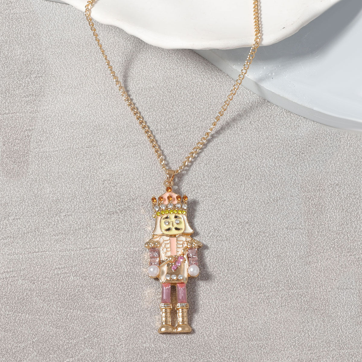 Cartoon Alloy Dripping Oil Inlaid Zircon Nutcracker Soldier Necklaces