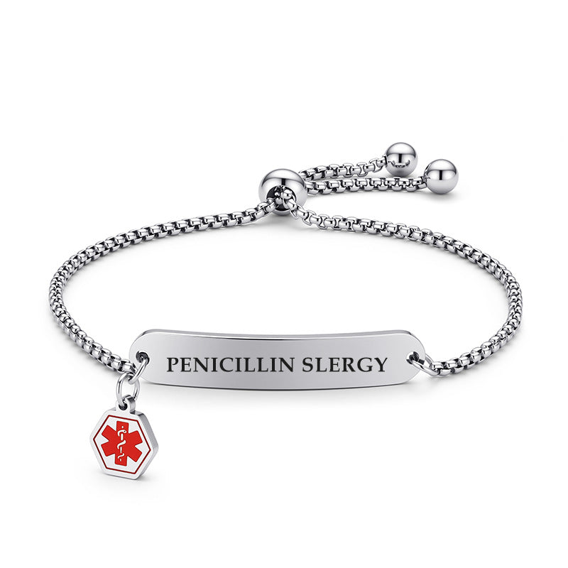 Stainless Steel Can Carve Writing Medical Warning Pull-out Adjustable Bracelets