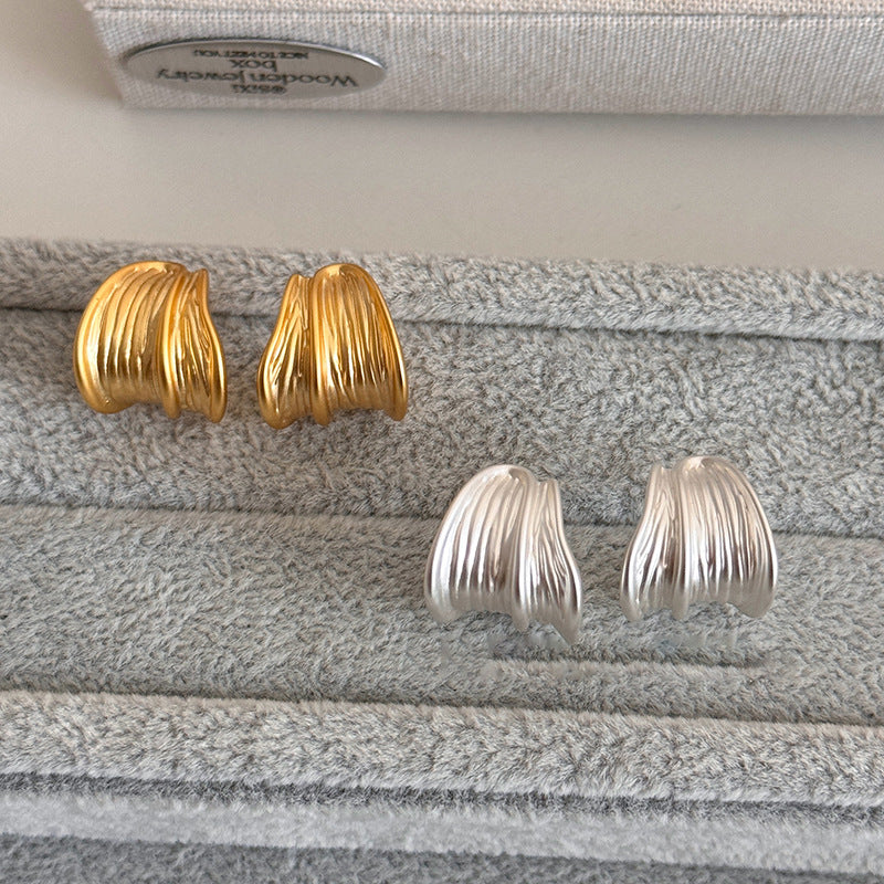 Brushed Shaped Metal Niche Trendy Wild Minimalist Style Light Luxury Stud Earrings