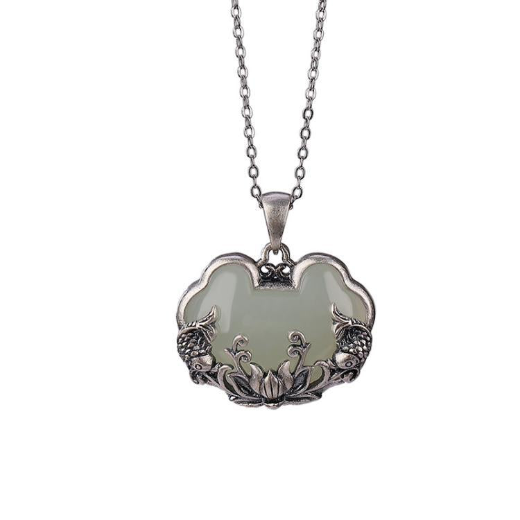 Carp Lotus Vintage Distressed Matte Pattern Necklace
