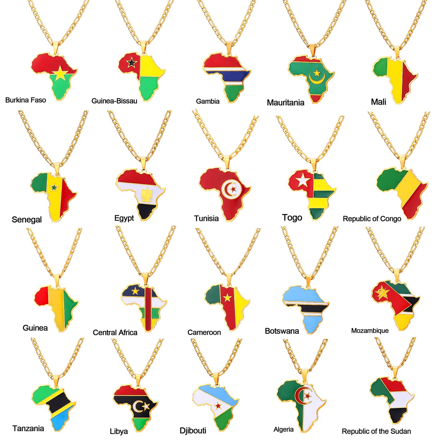 African Drip Oil Stainless Steel Map Geometric Necklace