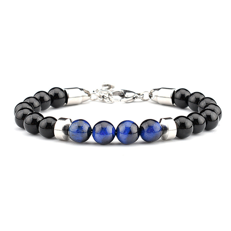 Men's Stainless Steel Tiger Eye String Beads Bracelet