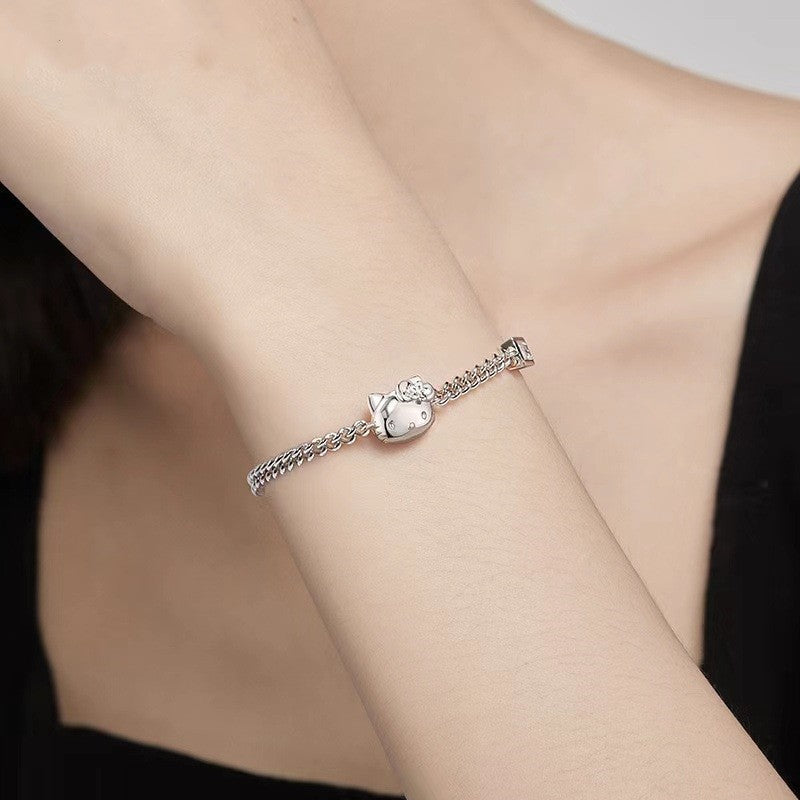Source Hello Kitty Titanium Steel Adjustable Square Diamond Cuban Link Bracelets