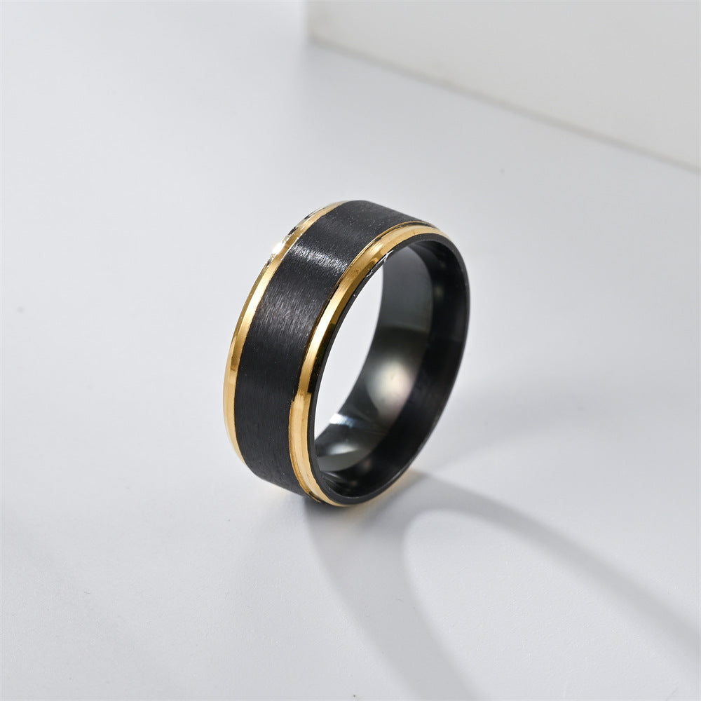 Fashion Black Beveled Steps Golden Two-tone Rings