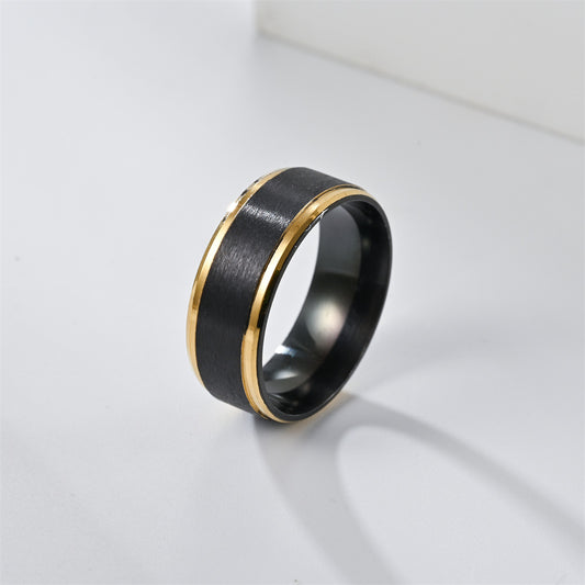 Fashion Black Beveled Steps Golden Two-tone Rings