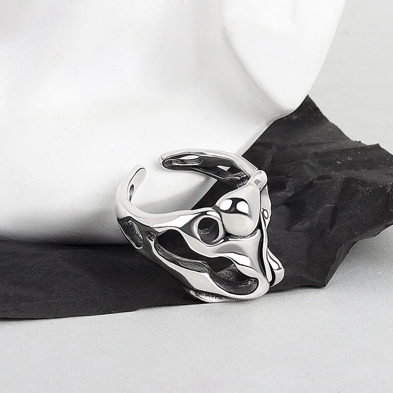 Women's Korean Style Niche Design Minimalist Retro Distressed Skull Texture Open Rings