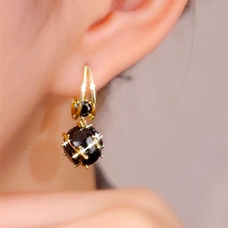 Vintage Black Gold Zircon Unique Design Ear Elegant Earrings
