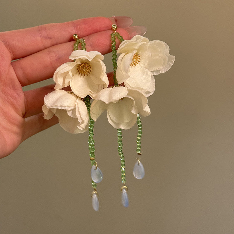 Needle Raffia Fabric White Flower Light Luxury Rings