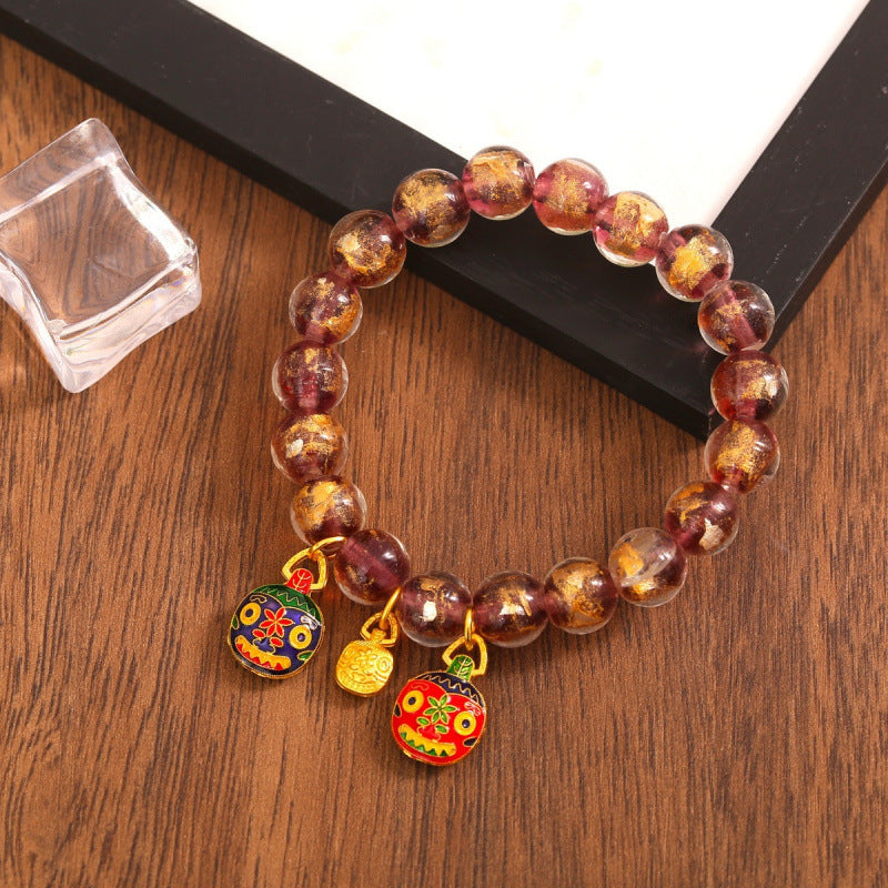Gray Colored Glaze Gold Foil Swallowing Beast Ethnic Style Bracelets