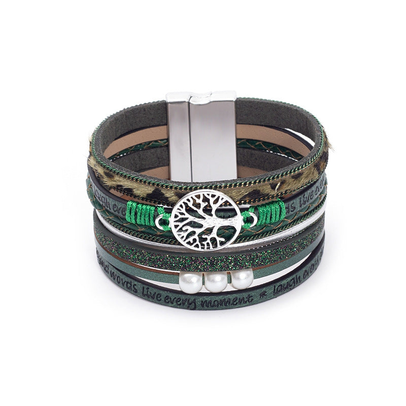 Hand-woven Leather Hollow Lucky Tree Charm Bracelets