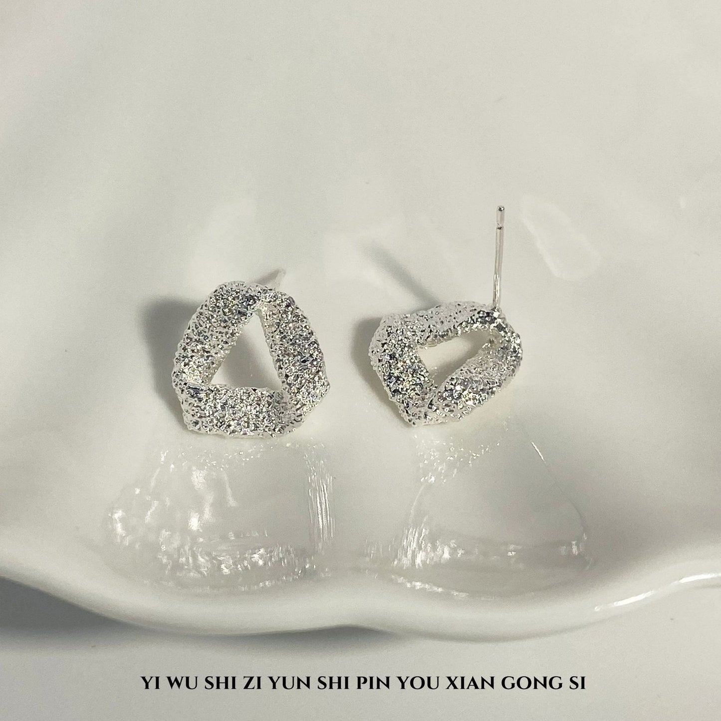 Simple Hollow Geometry Triangle Sier High Stud Earrings