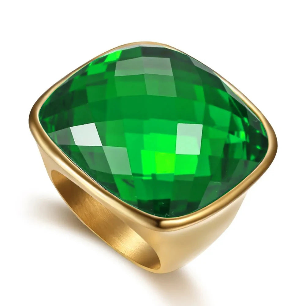 Women's High-grade Square Elegant Gemstone Stainless Steel Rings