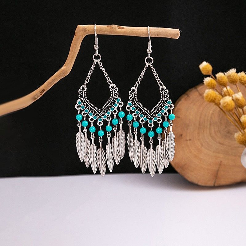 High-grade Tibetan Sier Summer Long Tassel Earrings