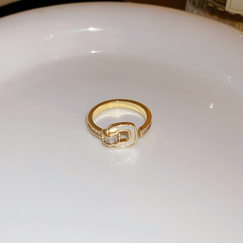 Real Gold Electroplated Zircon Buckle Light Luxury High Sense Index Ring
